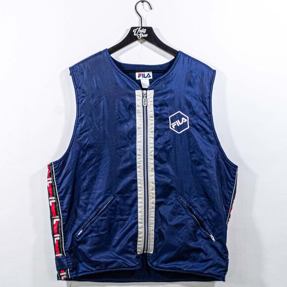 Fila Full Zip Reflective Nylon Vest Logo Large VTG 90s Streetwear Hip Hop - Picture 1 of 10